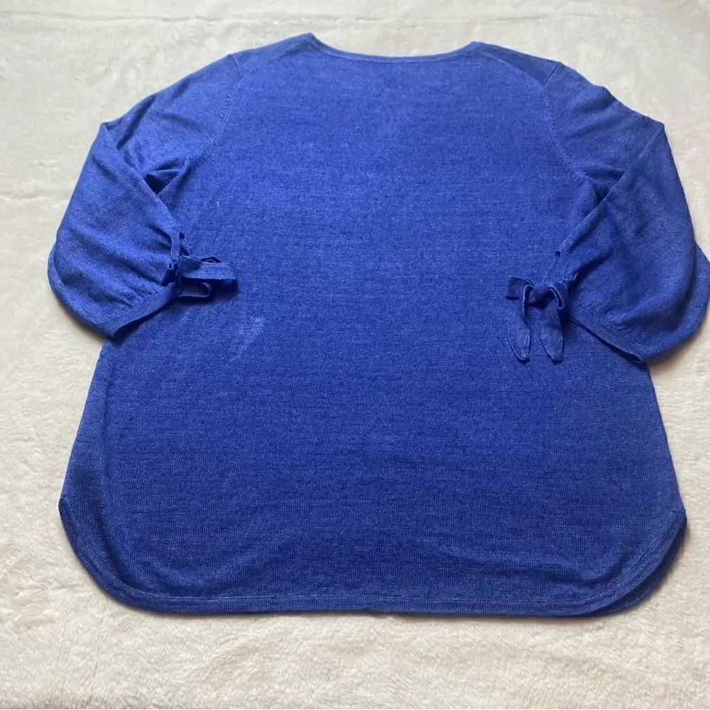 Talbots Blue Knit 100% Linen Top - Picture 2 of 8